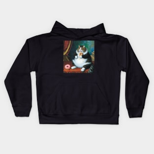 Chonky cat eating donuts  oil Kids Hoodie